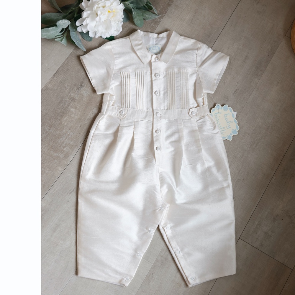 Boys Ivory Silk Formal Ring Bearer Outfit Longall Romper Special Occasion NWT